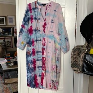 Custom ice dyed/ tie dye 100% cotton jcrew midi shirt dress